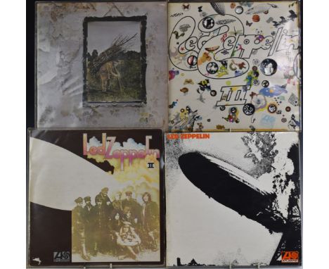Led Zeppelin - The first 4 albums on red/plum label. Records generally appear G/VG with wear to covers&nbsp;