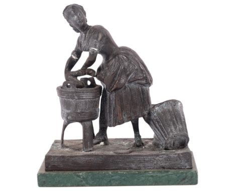 Bronze sculpture of a washer woman, unsigned, on green marble base, H20cm