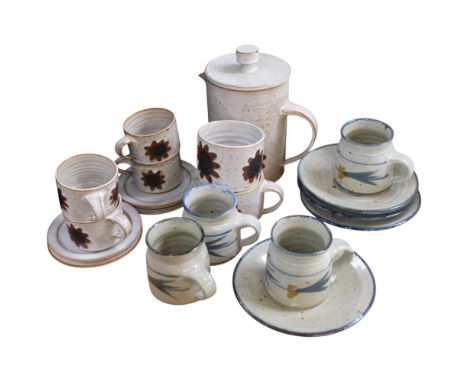 A mid-century Briglin studio pottery coffee set, with maker's marks, and some Colin Kellam, Totnes Pottery (with maker's mark