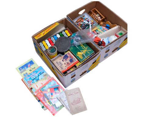 2 boxes of Vintage children's toys and books, including a xylophone