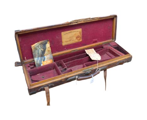 A Victorian leather shotgun case, with fitted interior and brass corners, 85cm