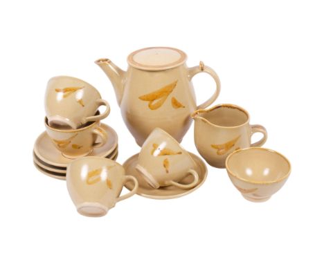 Crowan Pottery by Harry and May Davis (1946 - '62) Cornwall, a mid-century studio pottery coffee set with maker's marks