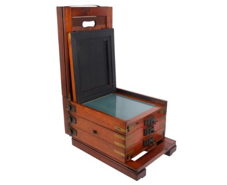 A Victorian double bellow 10 x 12 view camera, possibly by J Lancaster &amp; Sons, W33cm
