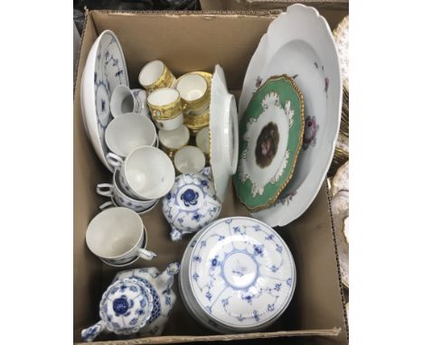 A collection of various china wares to include Royal Copenhagen onion pattern tea service comprising pot, sugar basin and cov