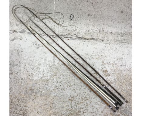 A collection of nine various equestrian whips including a child's malacca shafted silver handled crop with antler handle, two