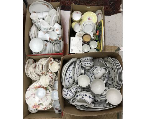 A box containing a large collection of Royal Doulton "York Town" dinner wares to include tureens, dinner plates, twin-handled