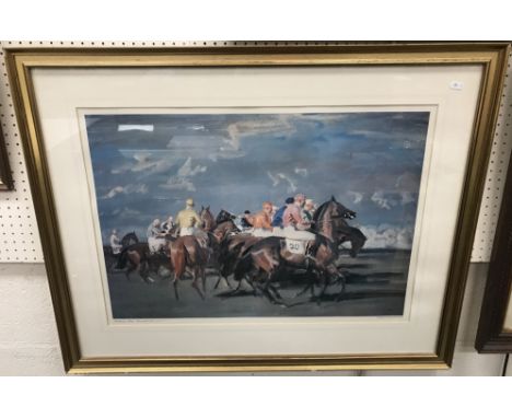 AFTER ALFRED MUNNINGS "Sketch of a start Newmarket 1951" limited edition coloured print No'd 403 of 750, 48 cm x 68 cm