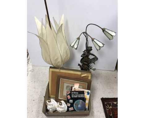 A collection of items to include a pair of Royal Doulton "Angela" figurines HN3690, a small collection of stamp albums, vario