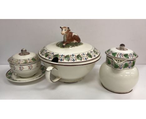 A rare early 19th Century collection of "Forget-me-not" pattern dinner wares including an open bottomed bowl with cover and c