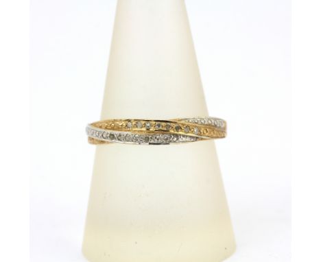 A 9ct yellow and white gold diamond set ring, (S).