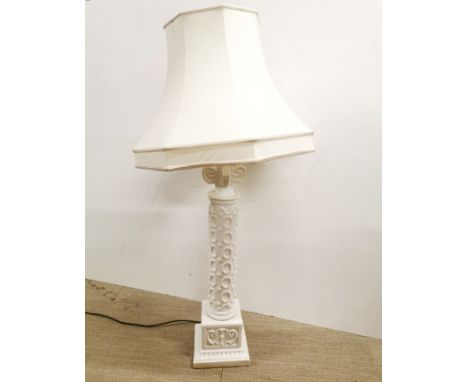 A large ceramic table lamp and shade, overall H. 106cm,