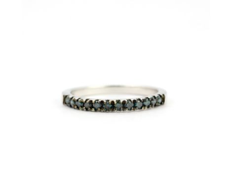 A 9ct white gold half eternity ring set with fancy blue diamonds, (P.5).