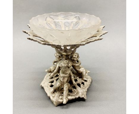 A silver plated cherub centrepiece, H. 15cm.