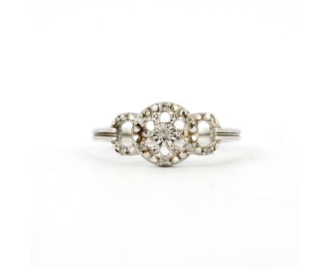 A 925 silver diamond set cluster ring, (M).