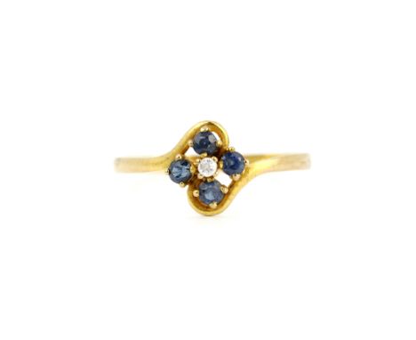 A 9ct yellow gold sapphire and diamond set ring, (R.5).