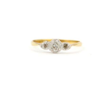 An Art Deco 18ct gold and platinum diamond set ring, N.