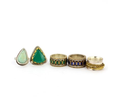 Five 925 silver gemstone set rings.