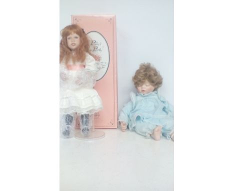 Polly's tea party china doll by Edwin M Knowles complete with accessories, together with Susan Wakeen doll dated 1992  