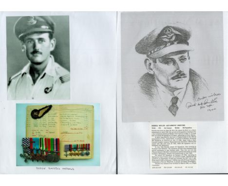 WW2 BOB fighter pilot Derek Smythe 264 sqn signed b/w portrait print with biography details fixed to A4 page. Single vendor B