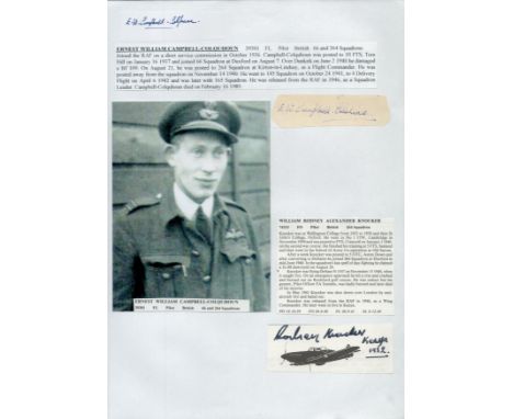 WW2 BOB fighter pilots Ernest Campbell-Colquhoun 66 sqn, William Knocker 264 sqn signature pieces with biography details fixe