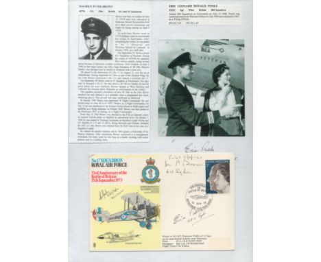 WW2 BOB fighter pilots Maurice Brown 611 sqn, Eric Poole 604 sqn signed 33rd ann BOB RAF cover with biography details fixed t