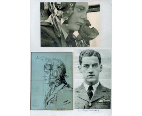WW2 BOB fighter pilot John Villa 72 sqn signd 6 x 4 portrait print, copy of Orde picture not great quality and 2 other pictur