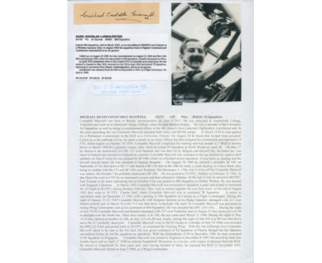 WW2 BOB fighter pilots Michael Constable Maxwell 56 sqn, Basil Larbalestier 600 sqn signature pieces with biography details f