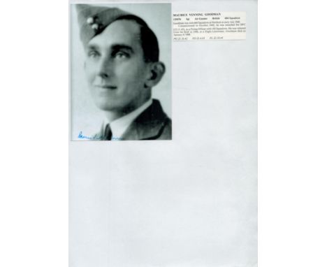 WW2 BOB fighter pilot Maurice Goodman 604 sqn signed 6 x 4 b/w portrait photo, low quality with biography details fixed to A4