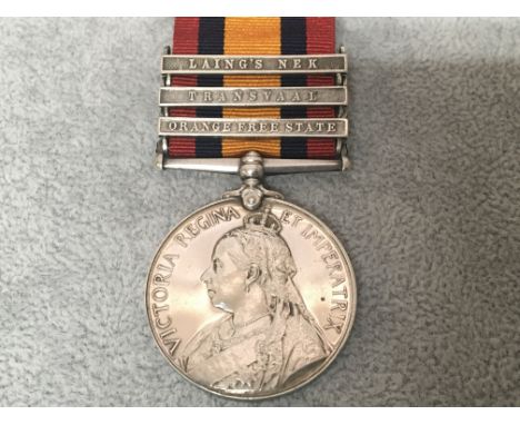 A Victorian Queens South African medal with three clasps awarded to 5993 Pte. H Jones R Scots Fus.