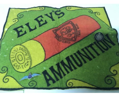 An Eleys Ammunition advertising cloth with two attached Badges RAF and Royal Engineers