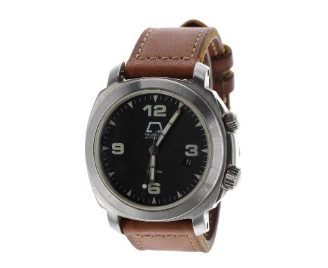 Anonimo Millemetri Opera Meccana MOD 2000 stainless steel gentleman's wristwatch, no. 1306, circular black dial with quarter 