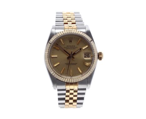 Rolex Oyster Perpetual Datejust gold and stainless steel mid-size bracelet watch, ref. 6827, circa 1982, serial no. 759xxxx, 
