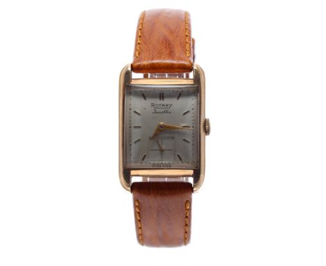 Rotary 9ct gentleman's wristwatch, London 1959, rectangular silvered dial with hour markers, minute markers and subsidiary se