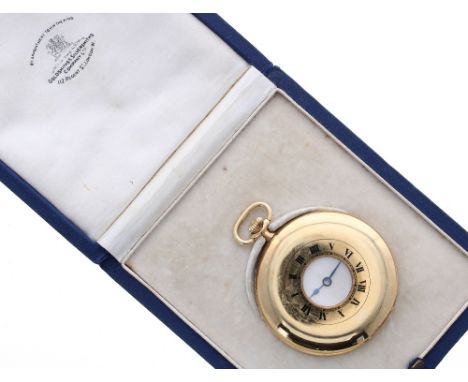 Goldsmiths &amp; Silversmiths 18ct slim lever half hunter dress pocket watch, the Swiss bar movement  with compensated balanc