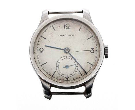Longines stainless steel gentleman's wristwatch, circa 1937, no. 5556xxx, silvered dial with Arabic quarter numerals, baton m