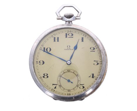 Omega silver (0.900) lever pocket watch, circa 1930s, no. 7803334, signed 15 jewel gilt frosted movement with compensated bal