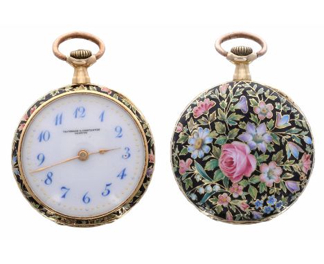 Attractive Vacheron &amp; Constantin, Genéve 18k gold and enamel lady's fob watch, signed gilt lever movement no. 363xxx, sig