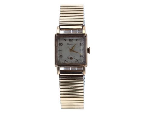 Rotary 9ct square cased gentleman's bracelet watch, London 1955, square silvered dial with gilt Arabic numerals and hour mark