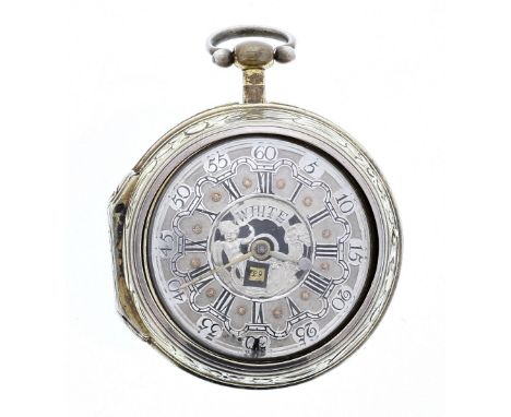 Fine English silver-gilt pair cased verge calendar pocket watch, possibly London 1769, the fusee movement signed Jas White, L