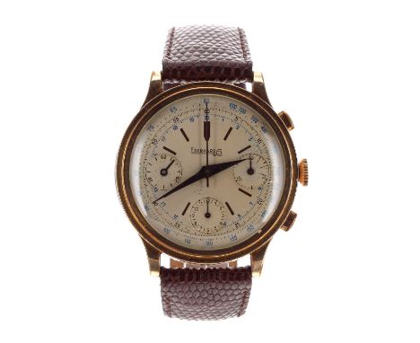 Eberhard &amp; Co large gold plated chronograph gentleman's wristwatch, circa 1940s, silvered dial with chronograph centre se