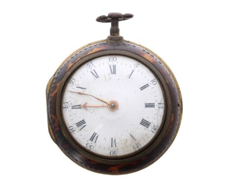 18th century English verge silver-gilt and tortoiseshell pair cased pocket watch, the fusee movement signed John Pickett, Mar