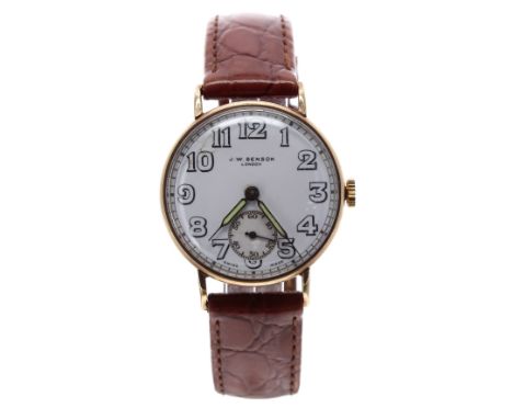 J.W. Benson 9ct mid size gentleman's wristwatch, Birmingham 1947, signed circular enamel dial with Arabic numerals, outer min