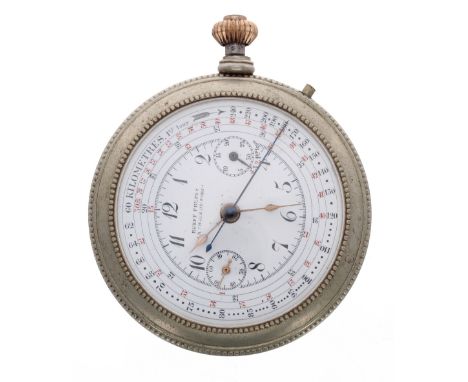 Nickel cased chronograph lever pocket watch, three-quarter plate movement with compensated balance and regulator, the dial si