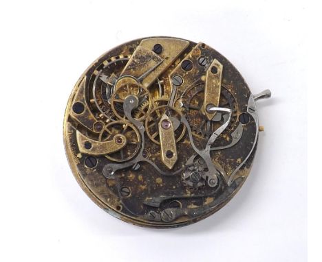 Stauffer &amp; Co chronograph pocket watch movement, the enamel dial with Roman numerals, outer five minute divisions and sub
