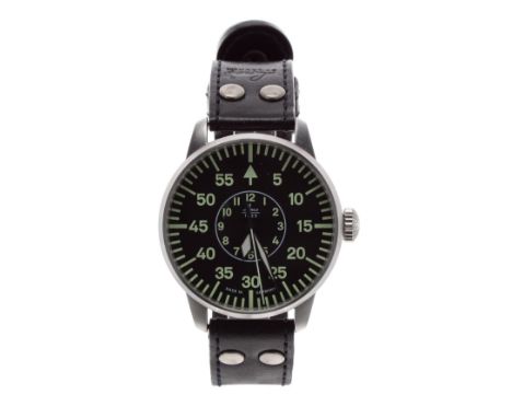 Laco Military Navigators style automatic stainless steel gentleman's wristwatch, circular black dial with luminous centre Ara