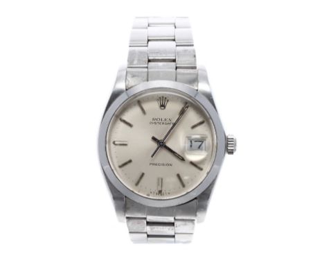 Rolex Oysterdate Precision stainless steel gentleman's bracelet watch, ref. 6694, circa 1984, serial no. 8284xxx, silvered di