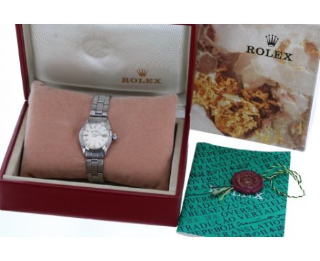 Rolex Oyster Perpetual Ladydate stainless steel bracelet watch, ref. 6516, circa 1962, serial no. 803xxx, silvered dial with 