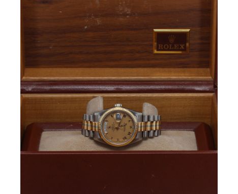 Rolex Oyster Perpetual Day-Date 'Tridor' 18k white gold gentleman's bracelet watch, ref. 18039B, circa 1986, serial no. 935xx