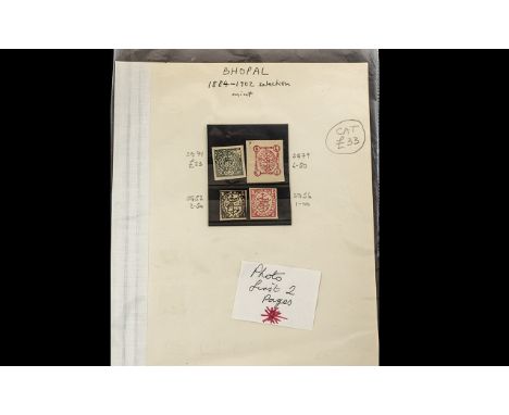 Stamps India and a few states written up on leaves from 1860 used with some mint majority Queen Victoria 60+ and K-Edw VII 30