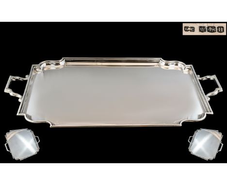 Art Deco Period Superb Sterling Silver Two Handle Tray of Rectangular Form with Art Deco Design. Hallmark Sheffield 1930, Mak